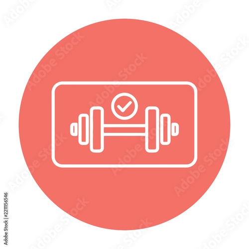 Fitness icon with dumbbell and checkmark on screen