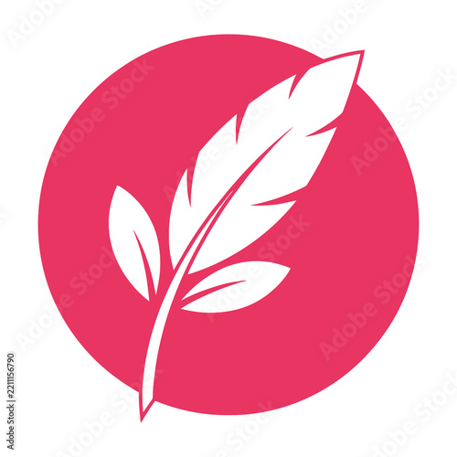 White feather on pink circle background symbol logo