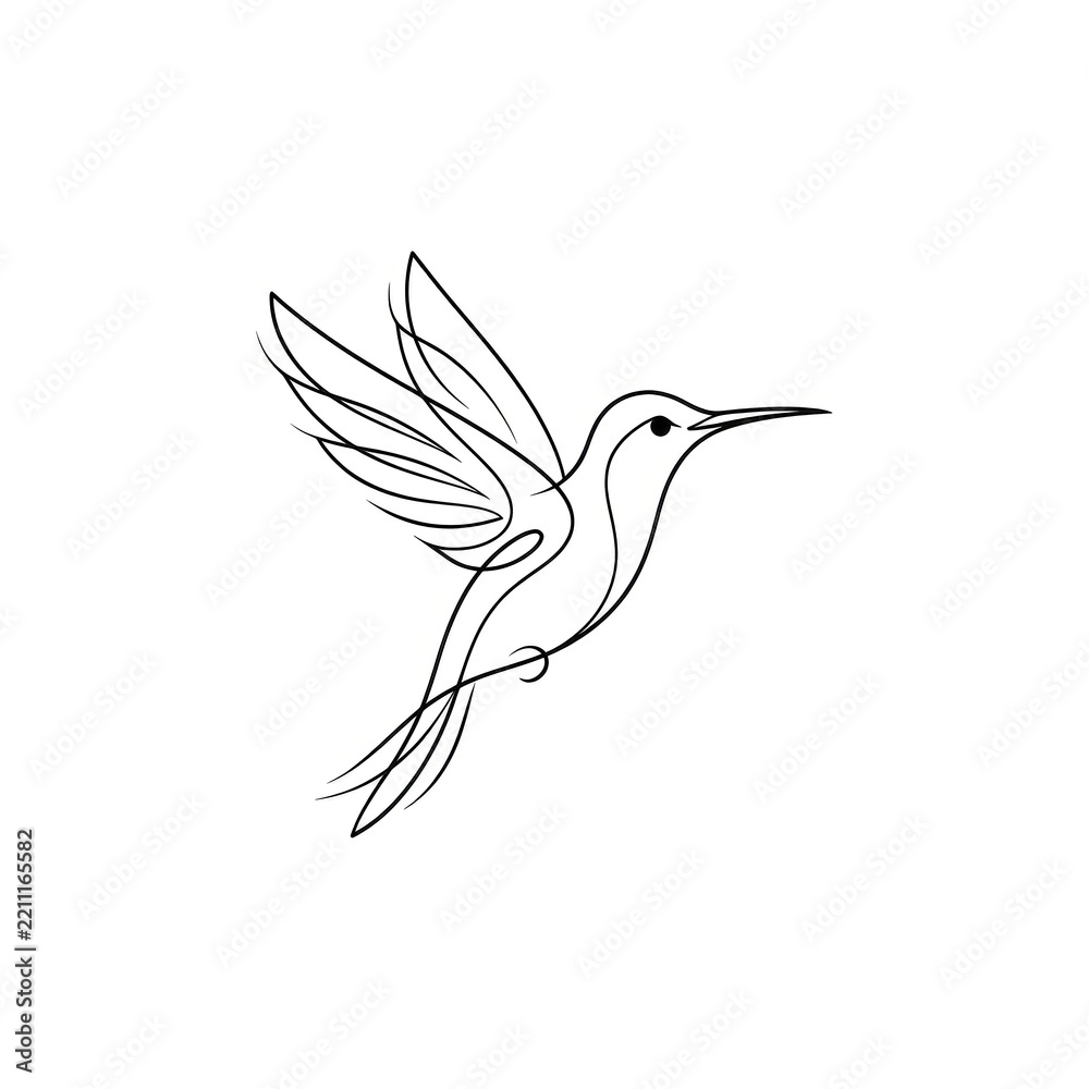 Obraz premium Minimalist Continuous Line Illustration of a Hummingbird