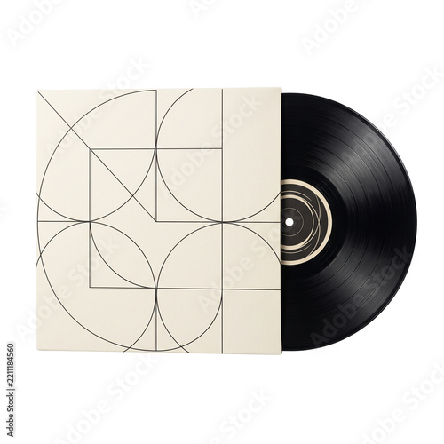 Vinyl record mockup featuring geometric abstract cover art in studio lighting