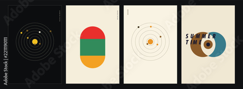 Minimalist geometric poster design collection featuring abstract celestial and modern shapes for contemporary wall art interior decor aesthetics