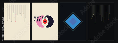A collection of creative modern poster design concepts featuring minimalist geometric shapes and abstract graphical elements