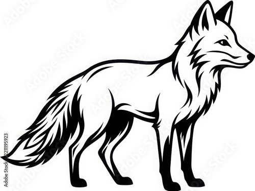 Black and white fox illustration on white background
