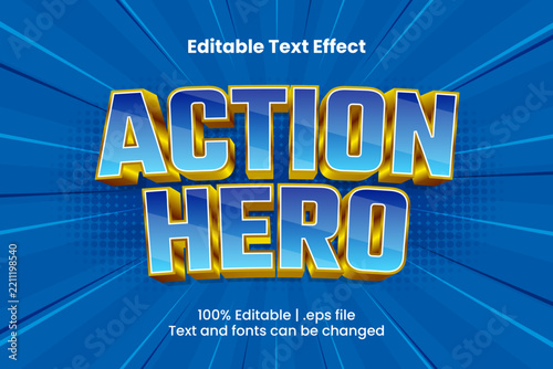 Action Hero Editable Text Effect, 3D Blue Gold Comic Typography Style for Gaming