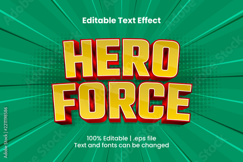 Hero Force Editable Text Effect, 3D Yellow Red Comic Style Typography for Poster