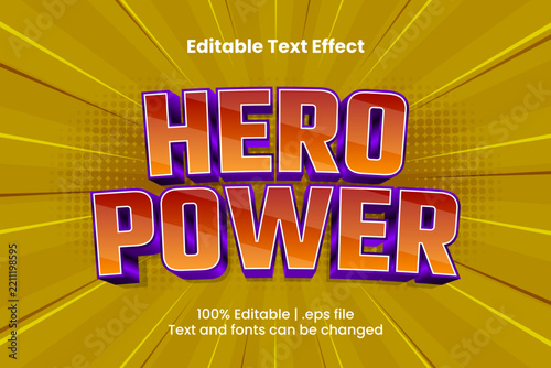 Hero Power Editable Text Effect, 3D Red Orange Glossy Comic Style Typography
