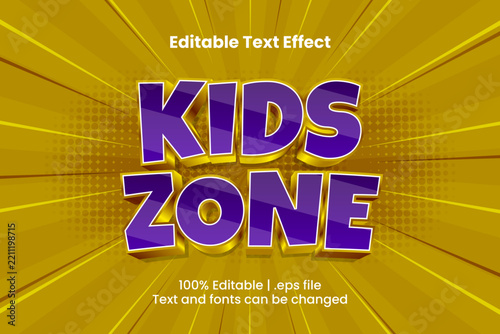 Kids Zone Editable Text Effect, 3D Purple Gold Playful Comic Font Style for Playground