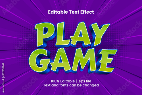 Play Game Editable Text Effect, 3D Green Purple Cartoon Gaming Font Style