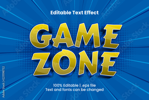 Game Zone Editable Text Effect, 3D Yellow Blue Gaming Typography for Arcade Banner