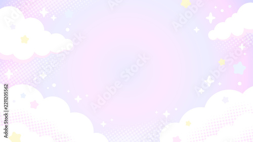 パステルカラーの雲と星のポップな背景