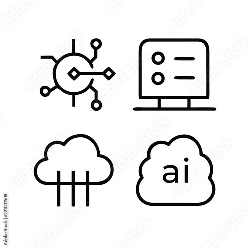 Modern technology icons set with network and ai cloud