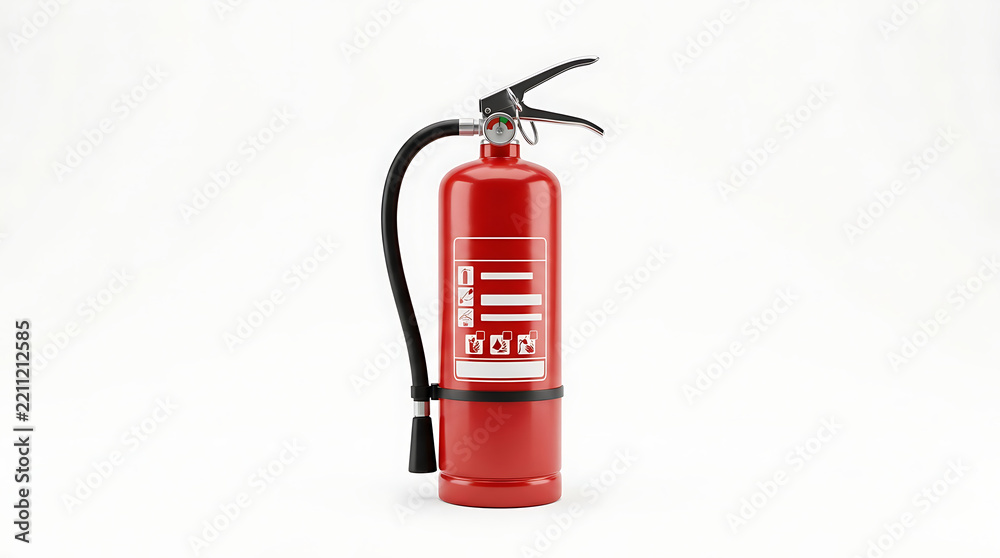 Obraz premium Red fire extinguisher isolated on white background for emergency safety and protection