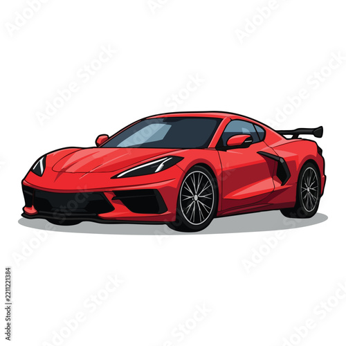 Illustrated Red Chevrolet Corvette C8 Isolated