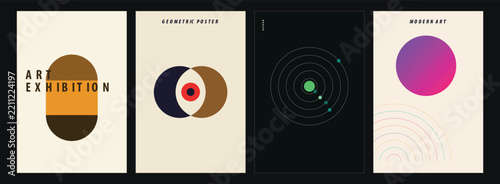 Minimalist abstract poster design set featuring modern geometric shapes and creative gradient elements for gallery wall art