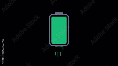 Digital battery status indicators charging on transparent background. 4K alpha channel