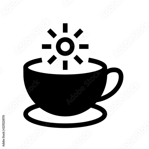 Morning coffee logo with mug and sun icon