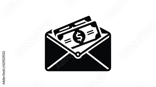 Money in envelope icon a black silhouette on a white background