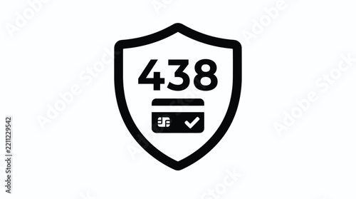 Shield icon with number and checkmark black silhouette on white
