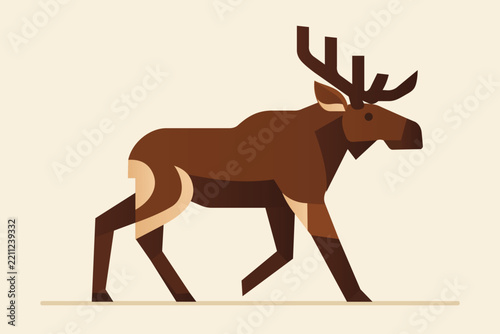 Brown Moose Walking Illustration