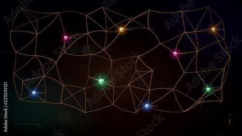 Organic Golden Vein Network Optimizing Route on Dark Map, Pathfinding Loop