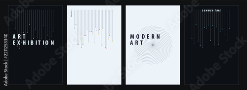 Minimalist abstract art exhibition poster design collection featuring creative geometric patterns and fluid lines for professional gallery branding