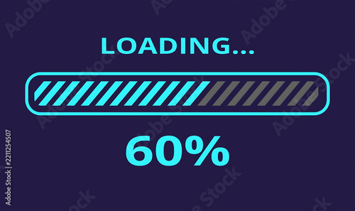 Neon Cyan Striped Loading Progress Bar 60 Percent Vector Graphic for UI and Gaming