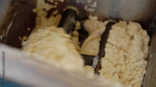 Making the mixture for tahu bulat (round tofu). A type of tofu originating from Indonesia.