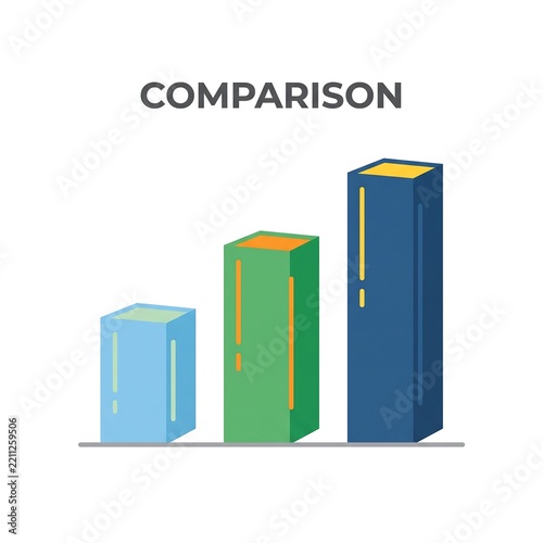 Comparison bar chart data visualization vector graphic showing growth and analytics metrics