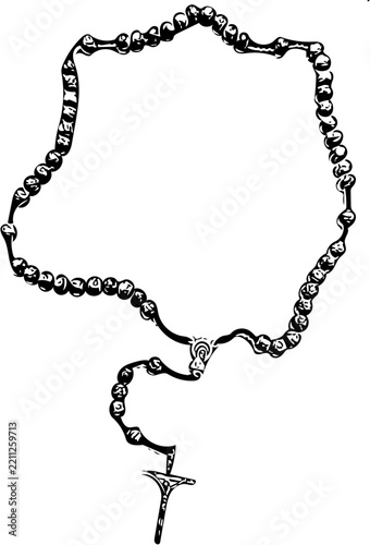 Black and White Holy Rosary Beads Vector Illustration Isolated on Transparent Background