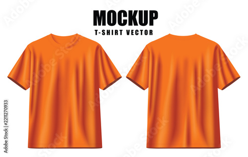 Orange T-Shirt Mockup Vector Set Front and Back View Isolated on White