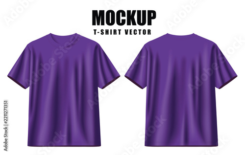 Purple T-Shirt Mockup Vector Set Front and Back View Isolated on White