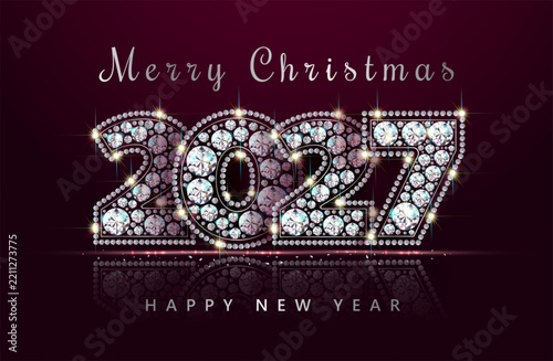 Numbers 2027 New Year and Christmas. Of sparkling, luxurious, precious stones - diamonds. Festive banner with glitter.