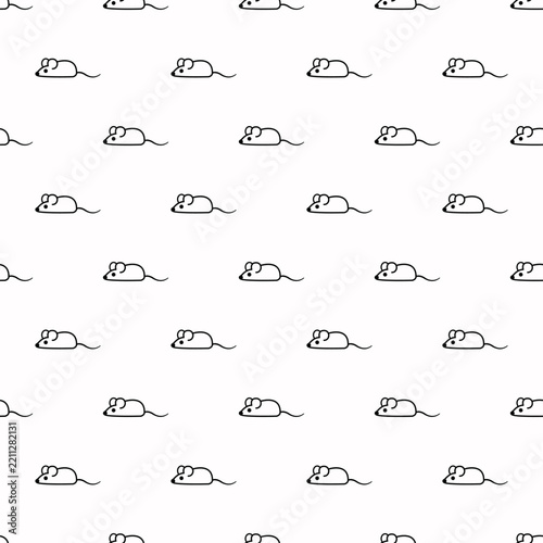 Cute Little Mouse Seamless Pattern, Minimalist Black and White Vector Background. Black and White Mouse Outline Seamless Pattern