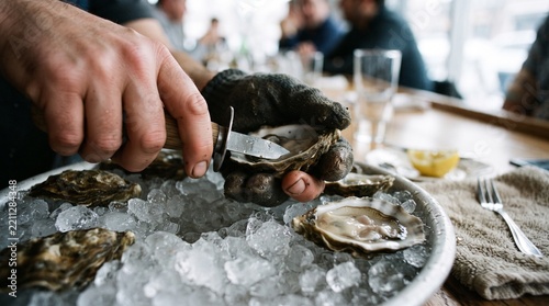 Fresh Oyster Preparation on Ice