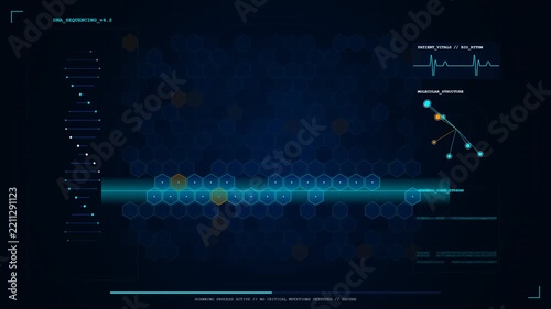 Futuristic digital hud interface with light bar scanning data grid