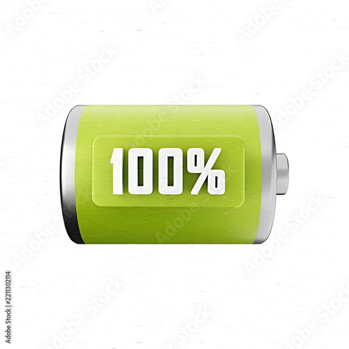 3D Green Fully Charged 100 Percent Battery Level Icon