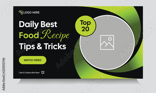Editable vector food recipe techniques video cover banner design, daily food review tips and tricks video thumbnail banner design, customizable vector eps 10 file format
