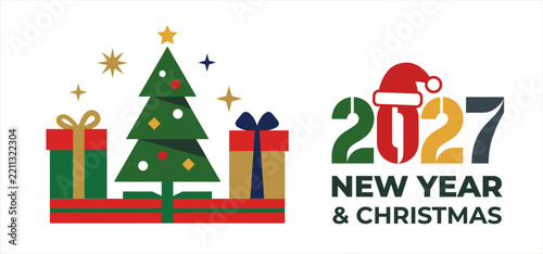 2027 New Year and Christmas Tree Gift Banner