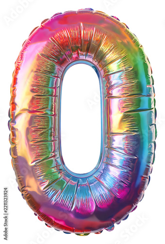 Shiny rainbow number zero balloon isolated on white background