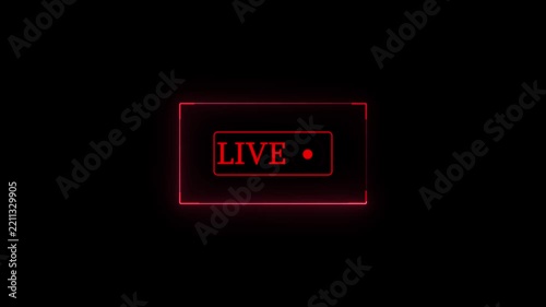 Red neon live stream overlay for social media broadcasting and digital creation glowing