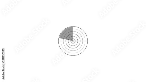 Minimalist radar scanner animation loop, rotating circular target interface sonar