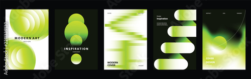 Green Gradient Cover Vector Collection with Neon Organic Shapes, Blurred Light Effects, Modern Abstract Cards and Futuristic Editorial Layouts