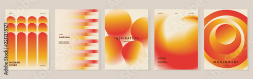 Warm Gradient Cover Vector Set with Orange Red Geometric Arches, Soft Blurred Forms, Modern Abstract Cards and Minimal Editorial Templates