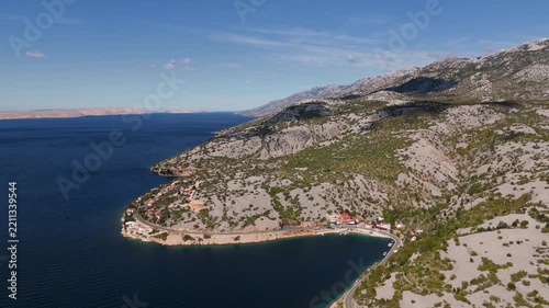 Aerial drone view of the beautiful Croatian coastline and Adriatic Sea, featuring stunning Mediterranean landscapes, crystal clear blue water, rocky shores and scenic coastal scenery in Croatia.