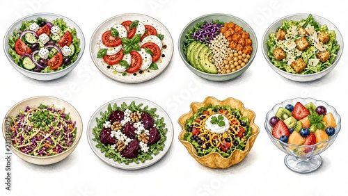 Salad Illustration Collection Isolated on White Background