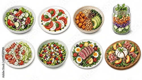 Salad Illustration Collection Isolated on White Background