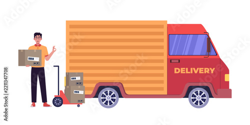 Delivery Van with Courier and Packages