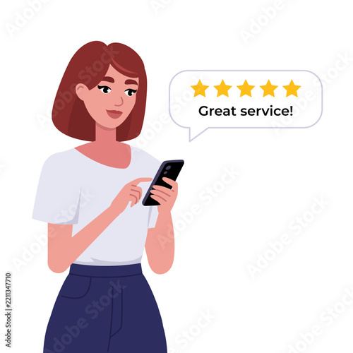Woman Giving Five Star Service Rating