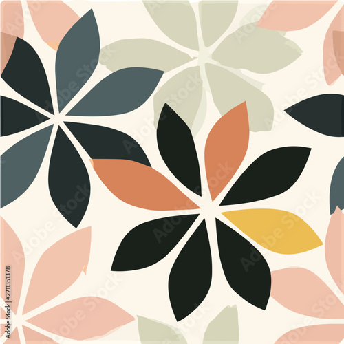 Abstract floral seamless pattern, geometric petals