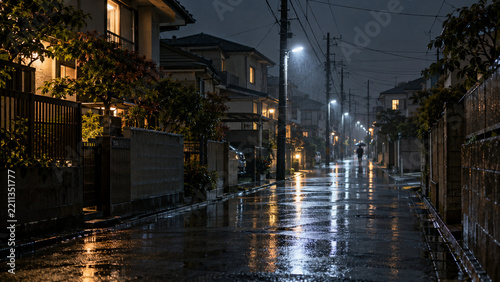 Rainy Night in a Quiet Japanese Residential Neighborhood